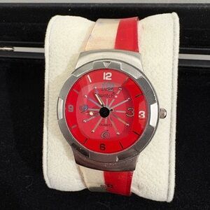 Swatch Red and Silver Watch metal plastic firework holographic dial